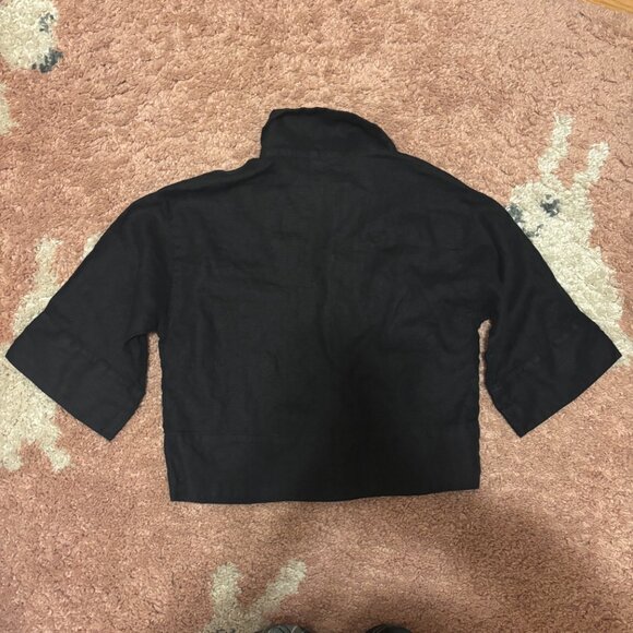 Banana Republic Womens XS Petite Black Cropped 100%Linen Top Quarter Sleeve Boho - Picture 6 of 9